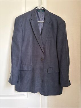 Perry Ellis Slim Fit Textured Dark Blue Single-Button Sport Coat